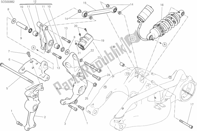 All parts for the Rear Shock Absorber of the Ducati Diavel Xdiavel S Thailand 1260 2017